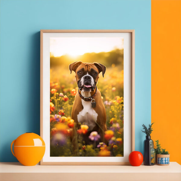 Boxer in field of flowers Wall Art, POSTER, Boxer Decore, Dog Decore, Artful Dog Artwork, Dog Wallart, - Image 2