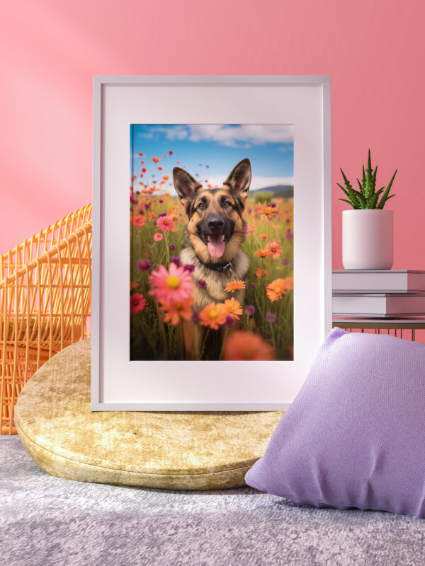 Dog-flowers-wallart, dog in flowers wall hanging