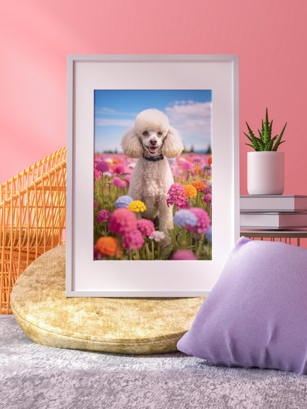 Dog-flowers-wallart, dog in flowers wall hanging