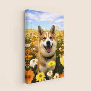 Dog Poster Art, Dog in Flowers Decor