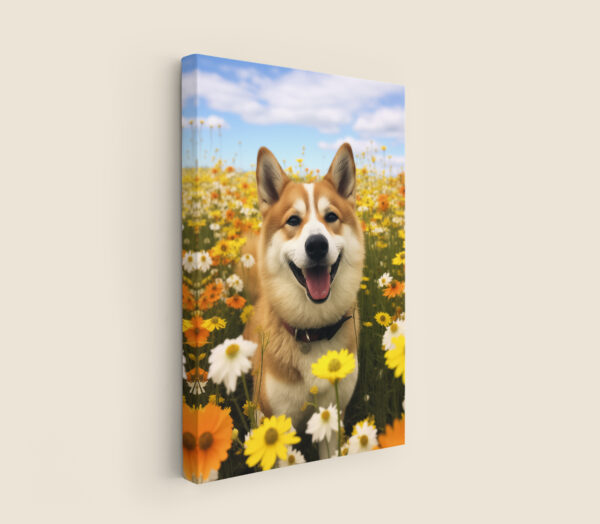 Dog Poster Art, Dog in Flowers Decor