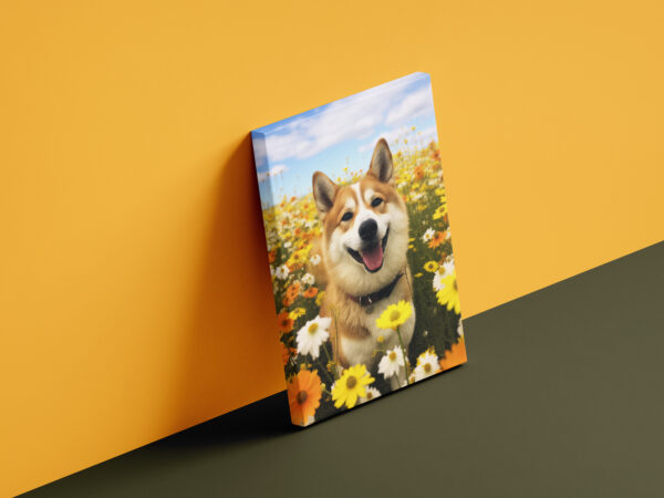 Dog Poster Art, Dog in Flowers Decor