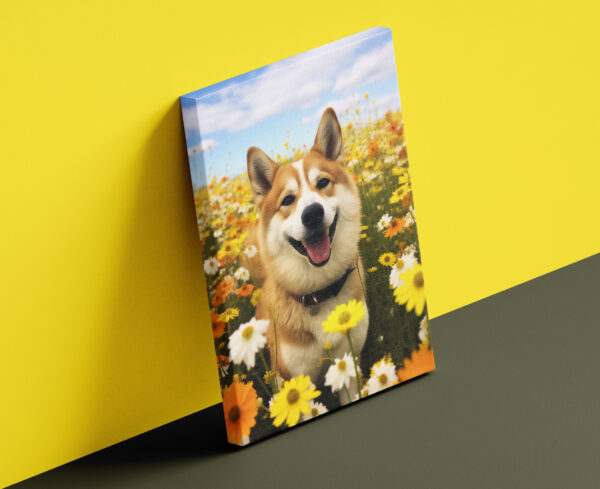 Dog Poster Art, Dog in Flowers Decor