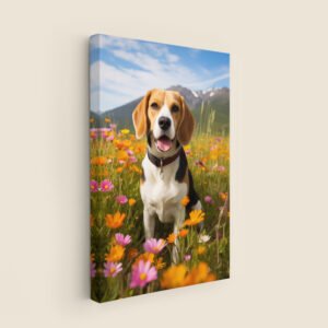 Dog Decor, Dog in field of flowers Wall Art