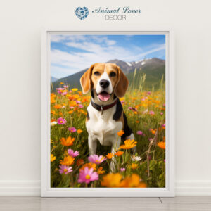 Dog Decor, Dog in field of flowers Wall Art