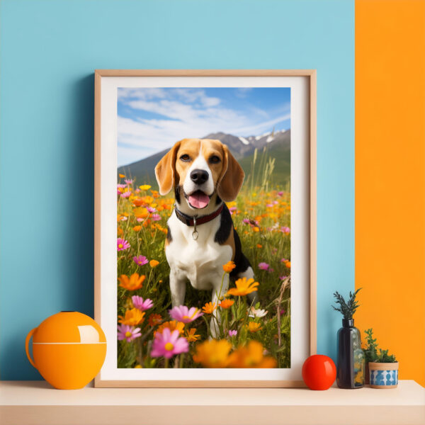 Dog Decor, Dog in field of flowers Wall Art