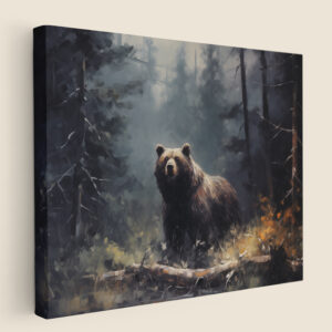 Bear art, Bear in Dark Forrest, Hunting decor,