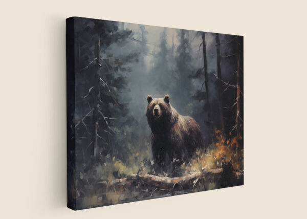 Bear art, Bear in Dark Forrest, Hunting decor,