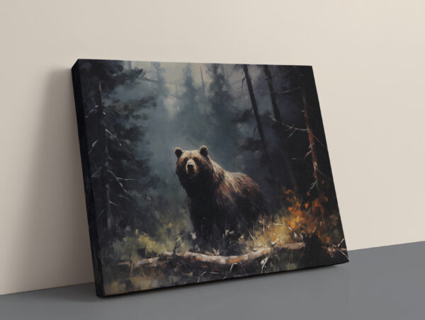 Bear art, Bear in Dark Forrest, Hunting decor,