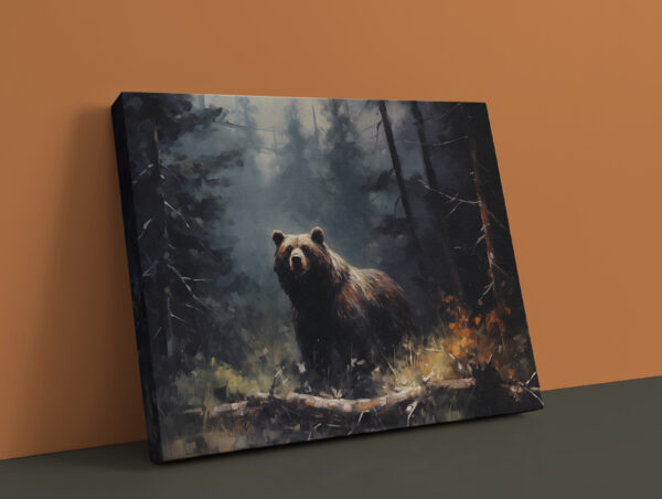 Bear art, Bear in Dark Forrest, Hunting decor,