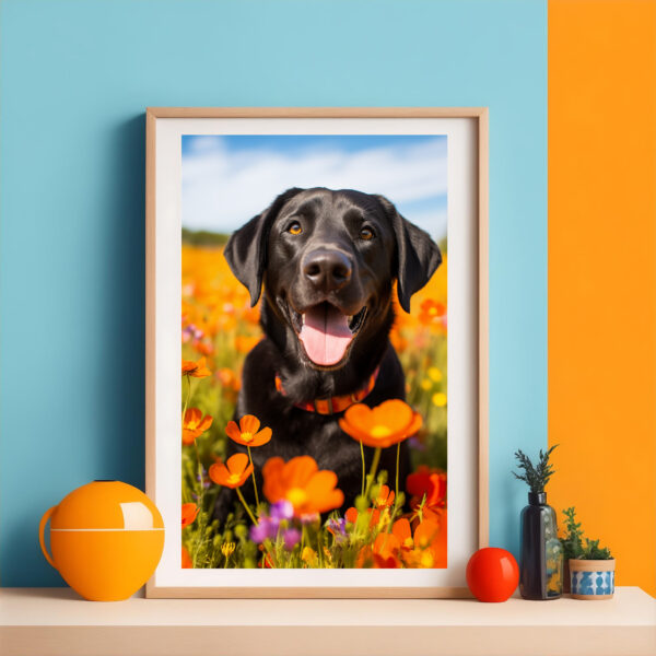 Dog Decor, Dog in field of flowers Wall Art