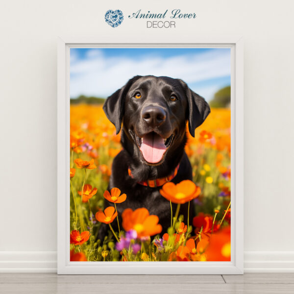 Dog Decor, Dog in field of flowers Wall Art