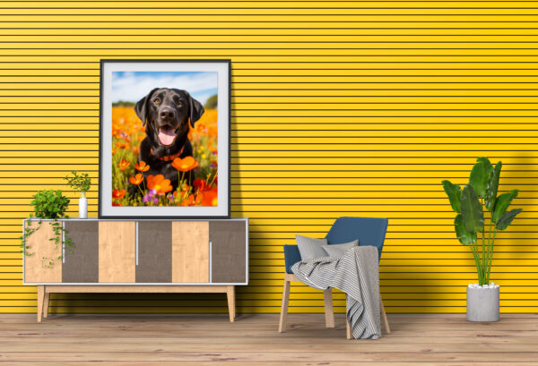 Dog Decor, Dog in field of flowers Wall Art