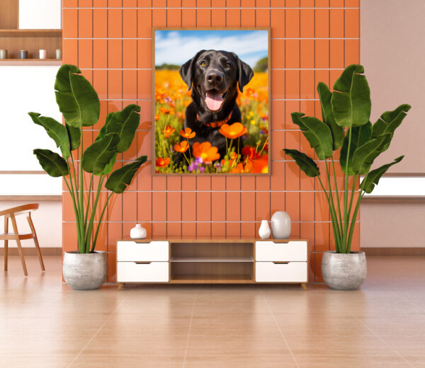 Dog Decor, Dog in field of flowers Wall Art