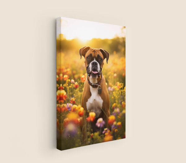 Boxer in field of flowers Wall Art, CANVAS ART, Boxer Decore, Dog Decore, Artful Dog Artwork, Dog Wallart