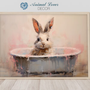 Bunny in a tub, Rabbit in a Bath, Bunny Art