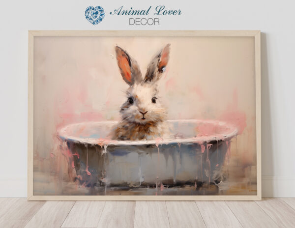 Bunny in a tub, Rabbit in a Bath, Bunny Art