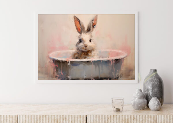 Bunny in a tub, Rabbit in a Bath, Bunny Art