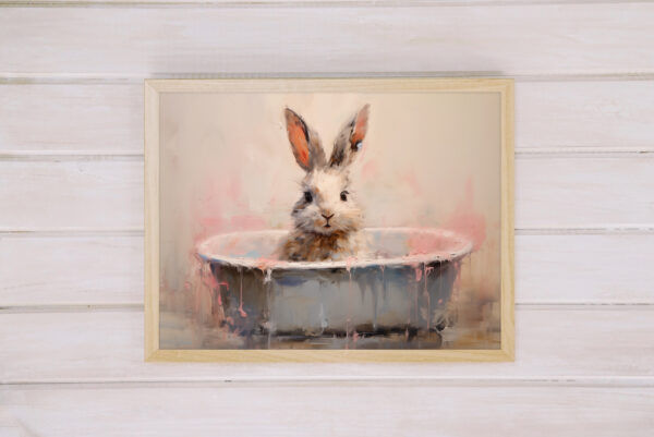 Bunny in a tub, Rabbit in a Bath, Bunny Art