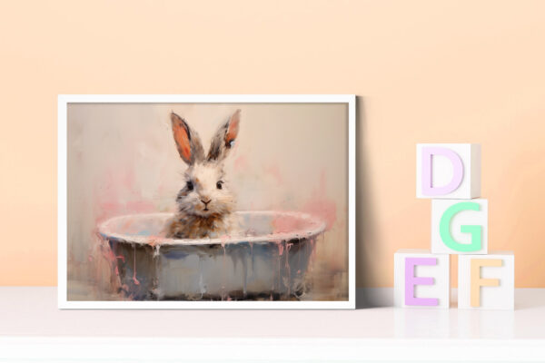 Bunny in a tub, Rabbit in a Bath, Bunny Art