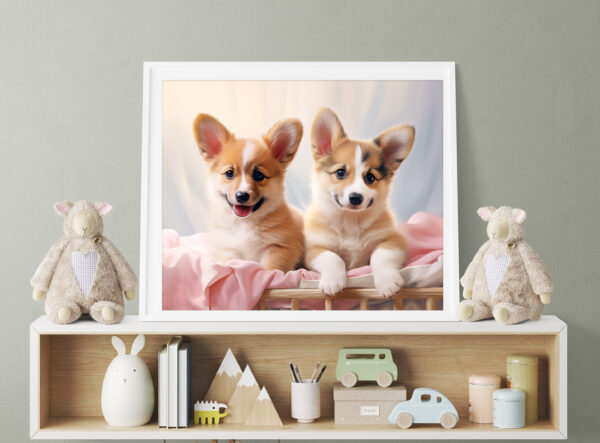 Puppies in a crib, Dogs in a bed, Dog Art