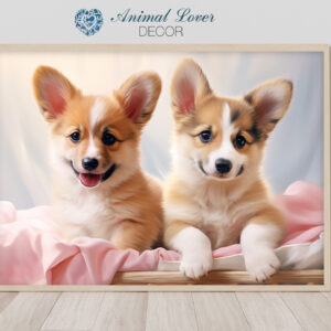 Puppies in a crib, Dogs in a bed, Dog Art