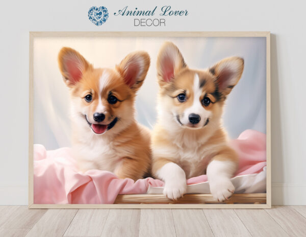 Puppies in a crib, Dogs in a bed, Dog Art