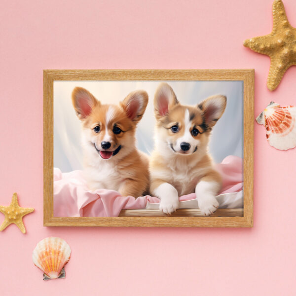 Puppies in a crib, Dogs in a bed, Dog Art