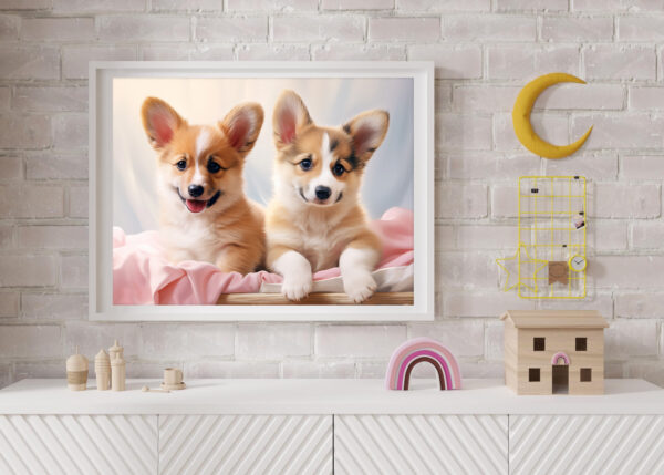 Puppies in a crib, Dogs in a bed, Dog Art