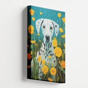 Yellow & Turquoise art, Dog in flowers