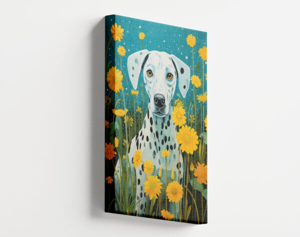 Yellow & Turquoise art, Dog in flowers