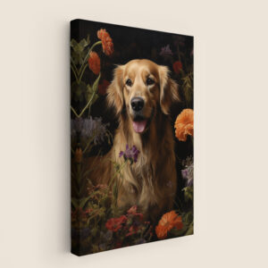 Dog with flowers on black, Dog Art