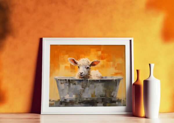 lamb in a bath tub, Lamb artwork, lamb art