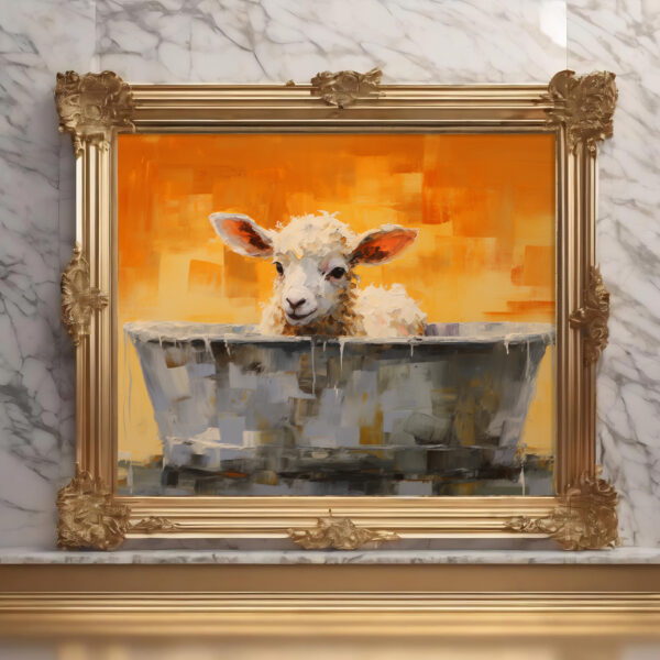 lamb in a bath tub, Lamb artwork, lamb art