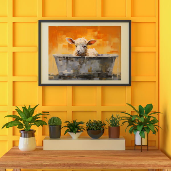 lamb in a bath tub, Lamb artwork, lamb art