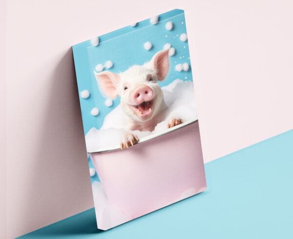 pig in a tub, pastel artwork, pig in bath tub