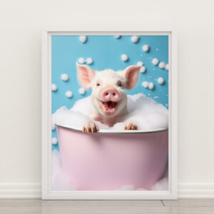 pig in a tub, pastel artwork, pig in bath tub