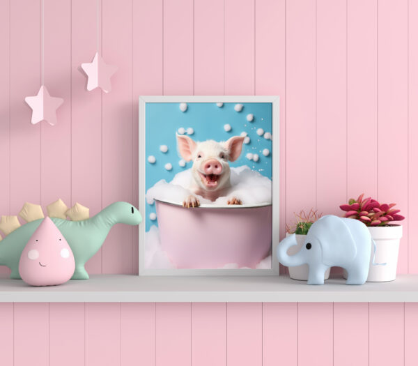 pig in a tub, pastel artwork, pig in bath tub