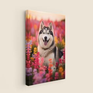 Dog in a field of flowers, Dog artwork, Dog Art