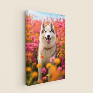 Dog in a field of flowers, Dog artwork, Dog Art