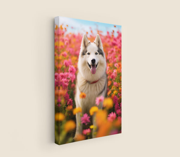 Dog in a field of flowers, Dog artwork, Dog Art