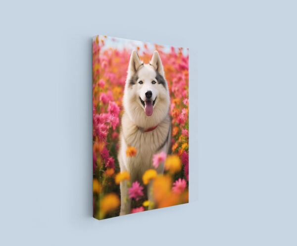 Dog in a field of flowers, Dog artwork, Dog Art