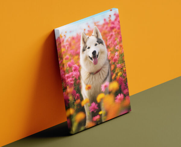 Dog in a field of flowers, Dog artwork, Dog Art