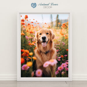 dog in flowers wall hanging, Dog-flowers-wallart,