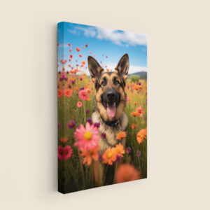 Dog Poster Art, Dog in Flowers Decor