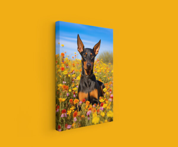 Doberman Pincher in field of flowers Wall Art, CANVAS ART, Doberman Pincher Decor, Dog Decor, Artful Dog Artwork - Image 2