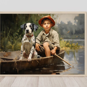 Dog Oil Painting, Boy and His Dog, Playful Dog Art, Vintage Boy and Dog, Bedroom Wall Art, Bathroom Decor, Child Fine Art, Playroom Decor, Vintage Oil Painting, Nostalgic Art, Kids Bathroom Decor, Boy Room Art, Fun Animal Art