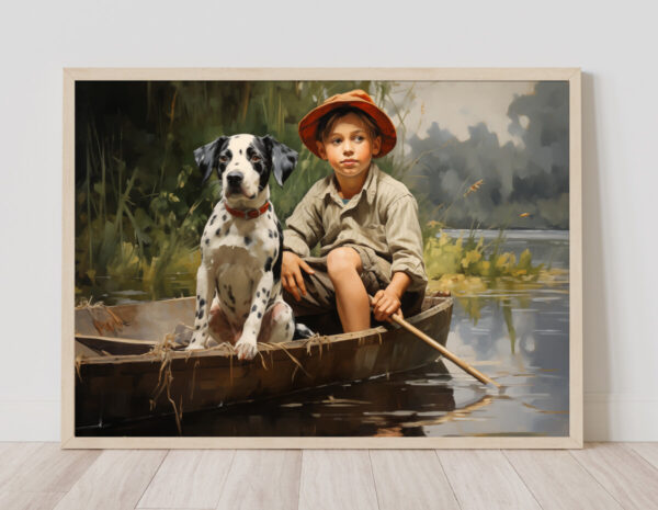 Dog Oil Painting, Boy and His Dog, Playful Dog Art, Vintage Boy and Dog, Bedroom Wall Art, Bathroom Decor, Child Fine Art, Playroom Decor, Vintage Oil Painting, Nostalgic Art, Kids Bathroom Decor, Boy Room Art, Fun Animal Art