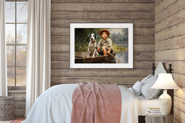 Dog Oil Painting, Boy and His Dog, Playful Dog Art, Vintage Boy and Dog, Bedroom Wall Art, Bathroom Decor, Child Fine Art, Playroom Decor, Vintage Oil Painting, Nostalgic Art, Kids Bathroom Decor, Boy Room Art, Fun Animal Art