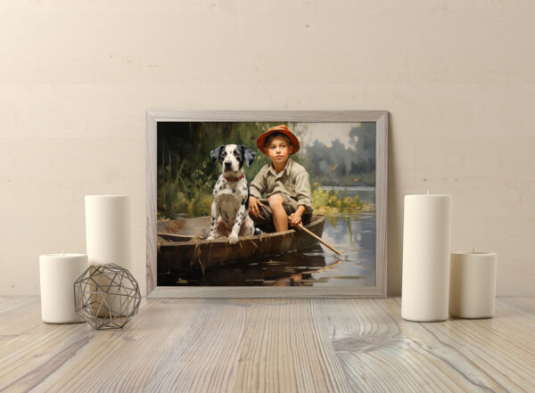 Dog Oil Painting, Boy and His Dog, Playful Dog Art, Vintage Boy and Dog, Bedroom Wall Art, Bathroom Decor, Child Fine Art, Playroom Decor, Vintage Oil Painting, Nostalgic Art, Kids Bathroom Decor, Boy Room Art, Fun Animal Art